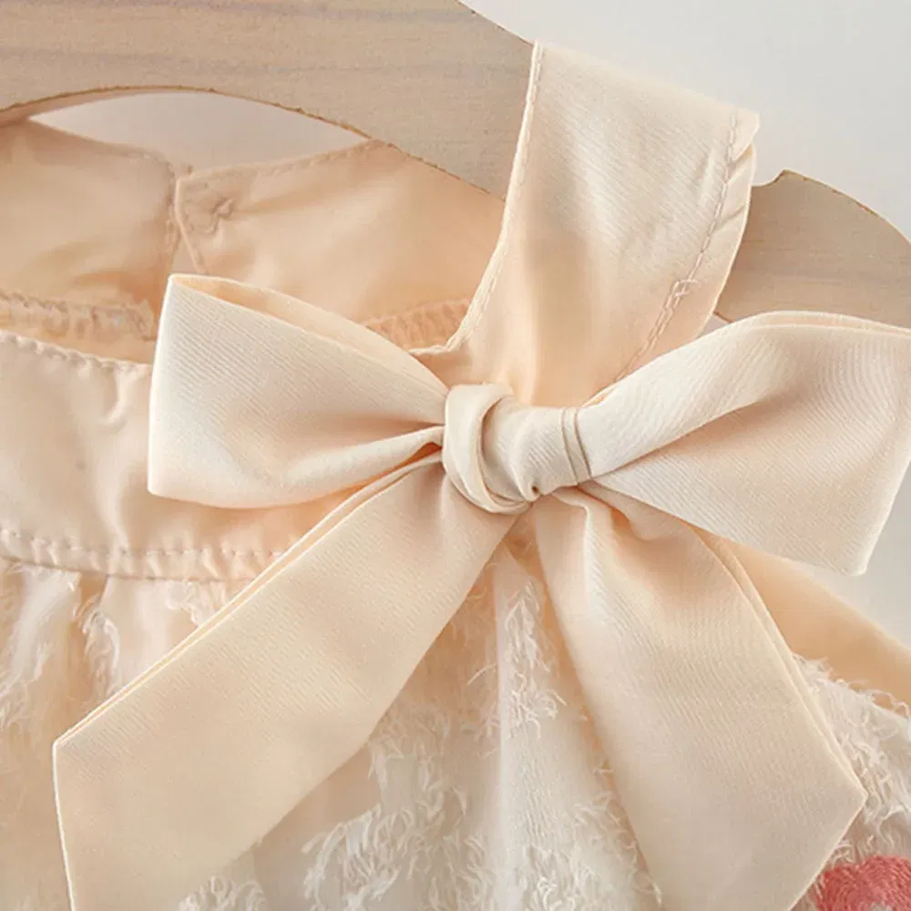 Color: Beige, Ships From: CHINA, Kid Size: 12M - Summer New Baby Girl Dress Polka Dot Small Flying Sleeves Tulip Embroidered Fluffy Dress Lightweight Princess Dress