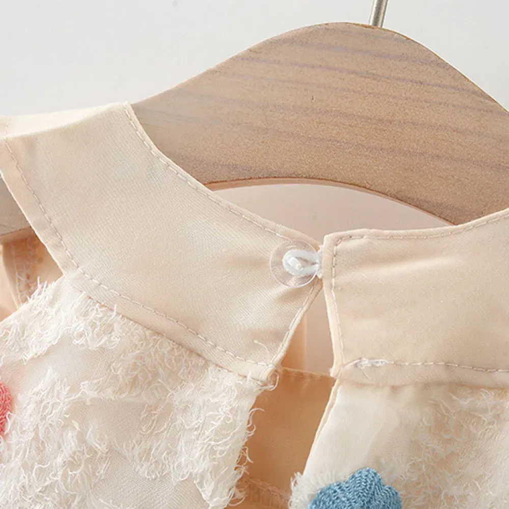 Color: Beige, Ships From: CHINA, Kid Size: 12M - Summer New Baby Girl Dress Polka Dot Small Flying Sleeves Tulip Embroidered Fluffy Dress Lightweight Princess Dress