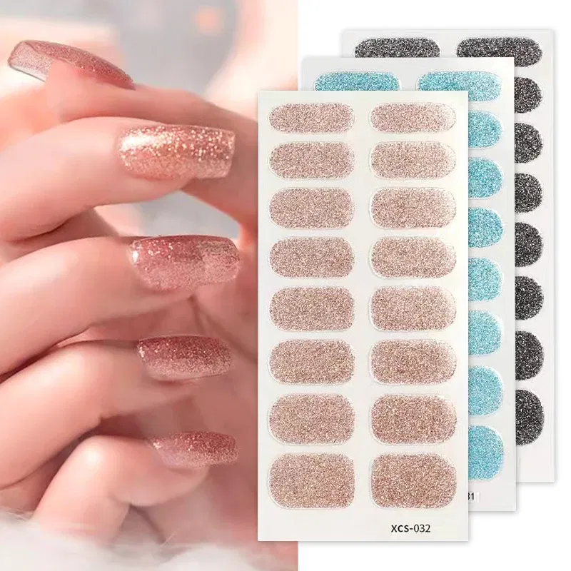 Color: apple green - Nail Sticker Shiny Design Full Beauty Stickers for Nails Decals Plain Stickers Women Salon Nail Art