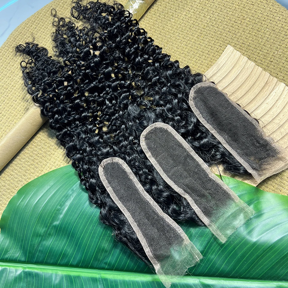 Stretched Length: 14inches - 2x6 HD Lace Closure Deep Curly 100% Human Hair Deep Parting Preplucked Bleached Knots Invisible Closure Natural Color For Women