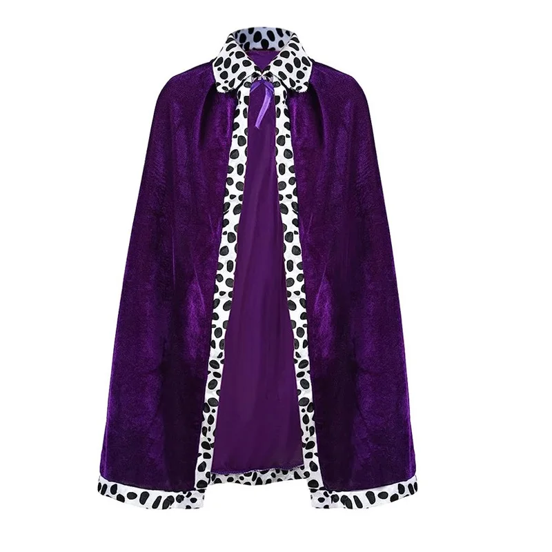 Color: PURPLE, Size: S - Adult Kids King Emperor Cosplay Costume Red Pleuche Cloak Prince Robe Crown Children Birthday Party Christmas Props Cape
