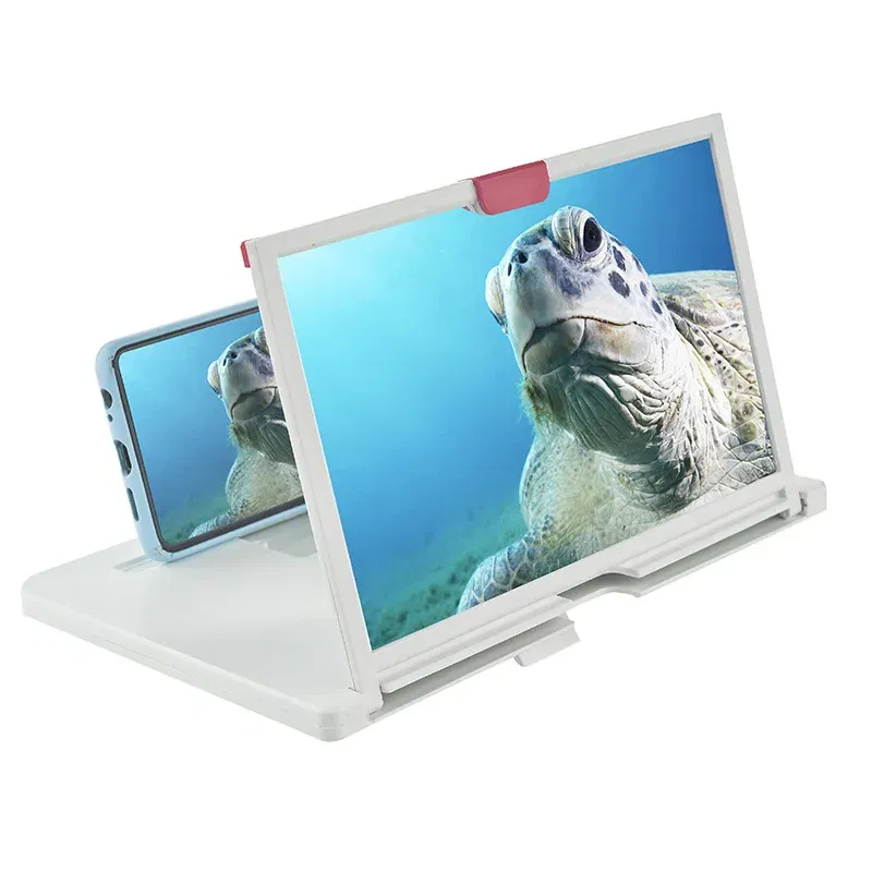 Color: WHITE, Magnification: 5X - 10 Inch Mobile Phone Screen Magnifier Pull-Out Creative Stretch 3D Mobile Phone Magnifying Glass Stand Folding Phone Holder