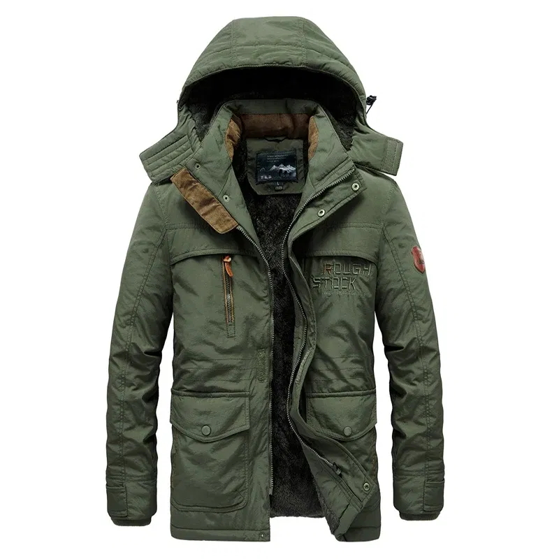 Color: Khaki, Size: S - TELLHIGH 2024 Winter Parka Men Jacket Mens Plus Velvet Men Hooded Windbreaker Coats Men Casual Warm Jackets Coat Detachable Hat