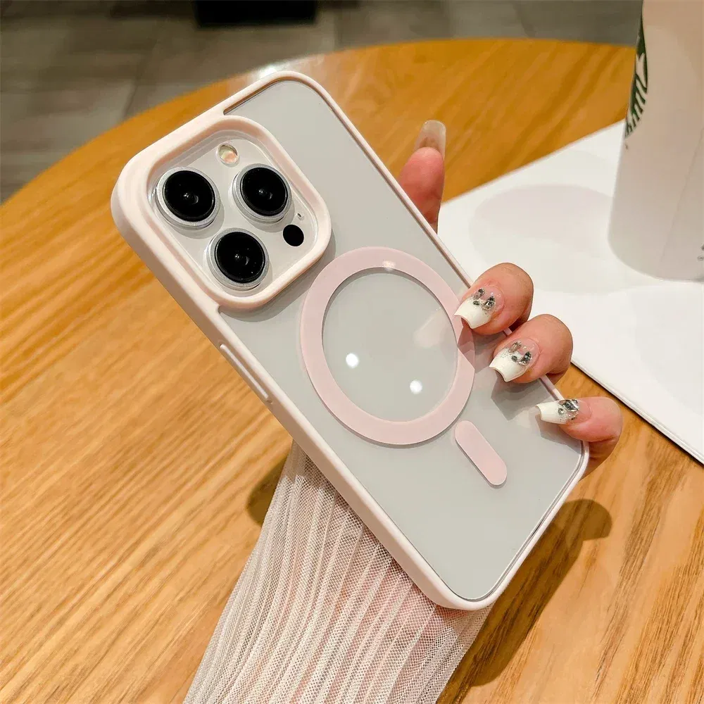 Color: Pink, Material: Pc + tpu - Luxury Shockproof Magsafe Wireless Charge Case for iPhone 17 Air 16 15 14 Plus 13 12 Mini 11 Pro Max Clear Magnetic Bumper Cover