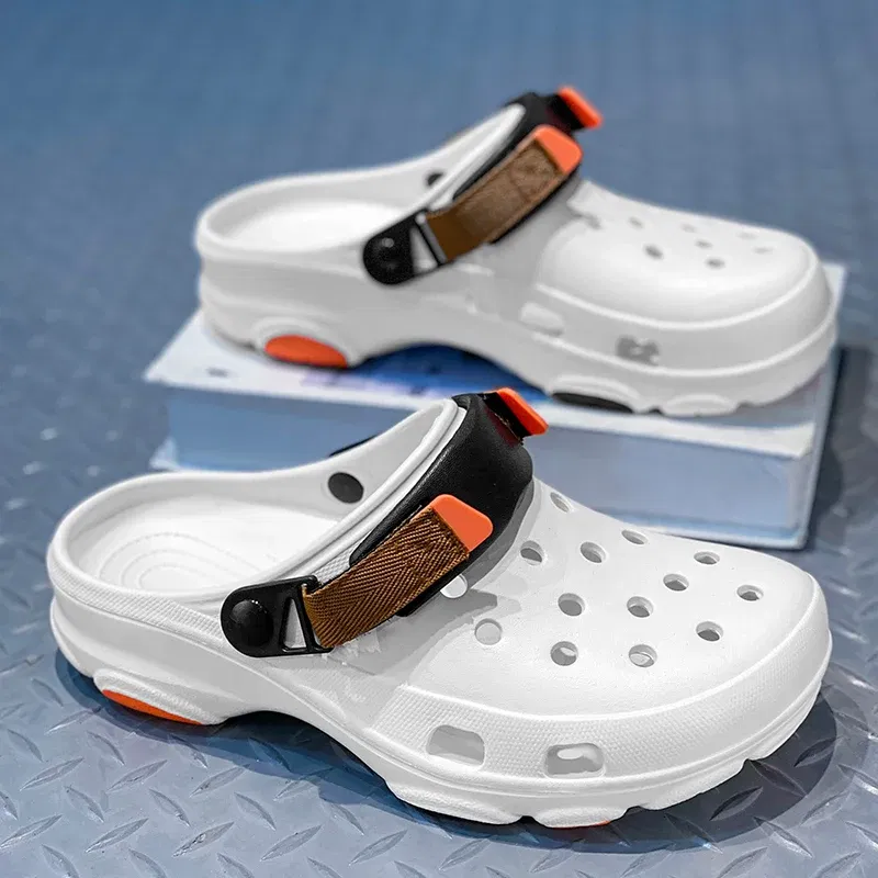 Color: Black & Beige, Shoe Size: 44 - Summer Men's and Women's Leisure Breathable Garden Shoes, Couples Outdoor Beach Baotou Cool Drag Hole Shoes