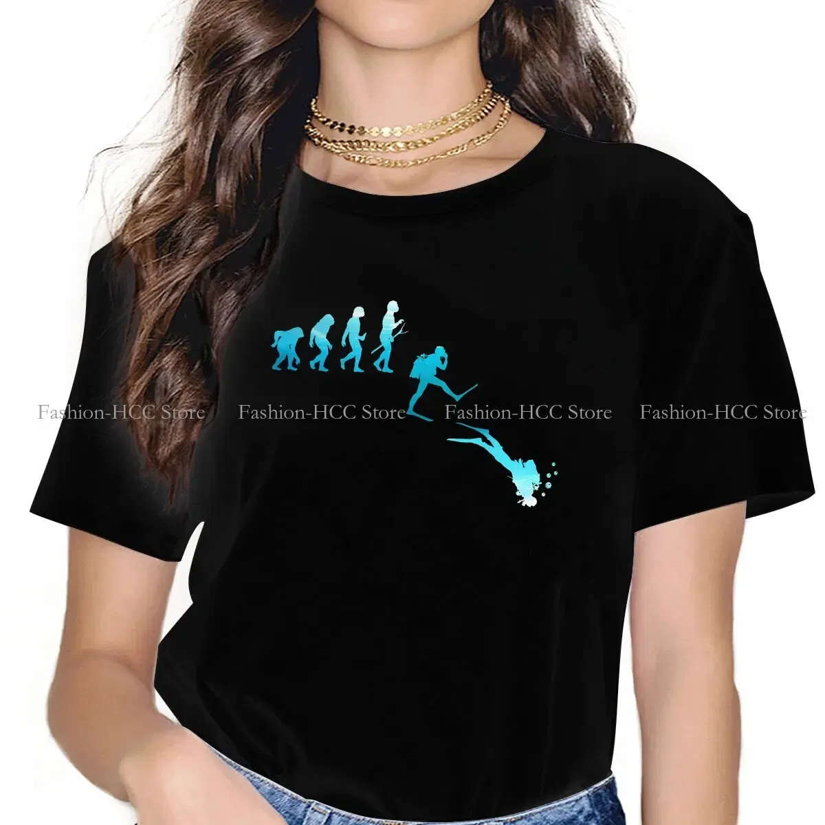 Color: WHITE, Size: M - Evolution Polyester TShirts Scuba Diving Print Homme T Shirt Hipster Clothing