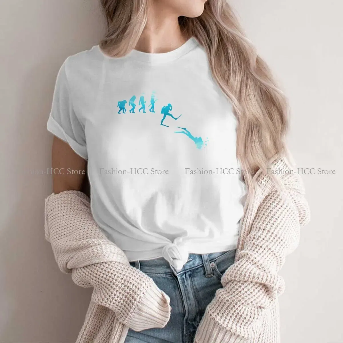 Color: WHITE, Size: M - Evolution Polyester TShirts Scuba Diving Print Homme T Shirt Hipster Clothing