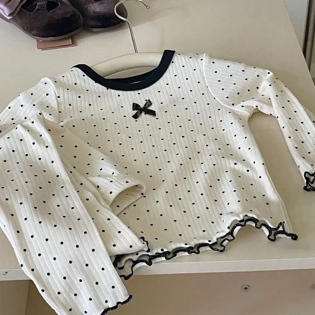 Color: Beige, Kid Size: 3T - Korean Girls' Loungewear Set - Dot Bow Pajamas & Soft Cotton Homewear | Fall Toddler Outfit  Toddler Girl Clothes