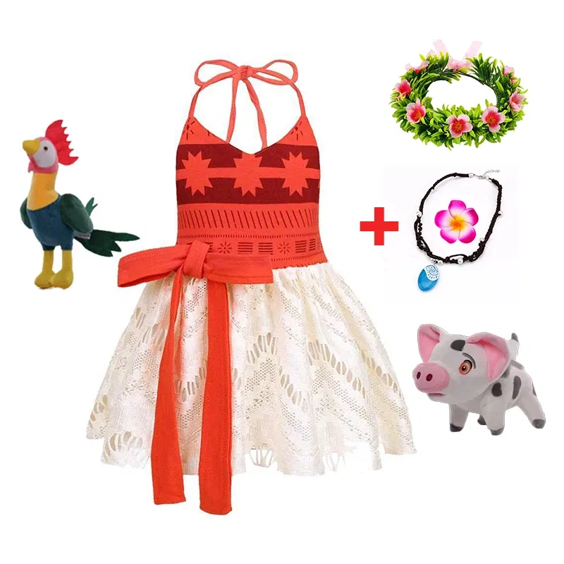 Color: PURPLE, Kid Size: 5 - Disney New Moana Dress Costumes Kids Girl Cosplay Toddler Movie Ocean Adventure Infant Frock Halloween Party With Chick Clothes