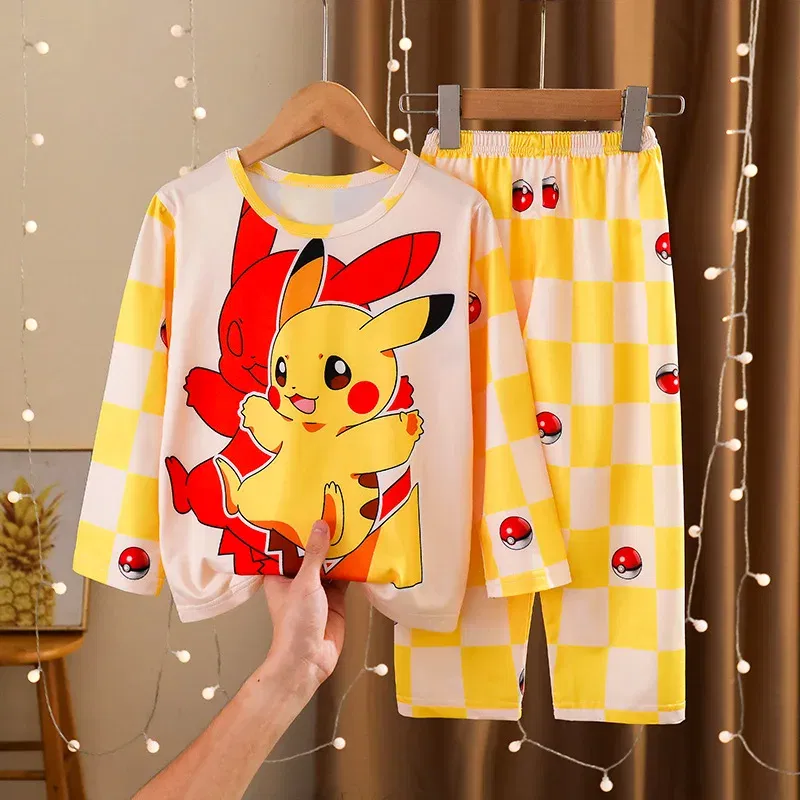 Color: SKY BLUE, Kid Size: 8T - New Pajama Boys Girls Pajamas Stitch Clothing Sets Kids Long Sleeve +Pant 2Piece Children Home Clothing Girl Nightgown