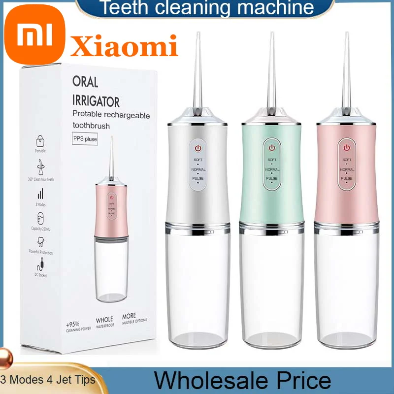 Color: Yellow - Xiaomi Intelligent Pulse Dental Floss Portable Cleaning 3 Modes Waterproof Rechargeable Dental Cleaner With 4 Nozzles Clean Gums