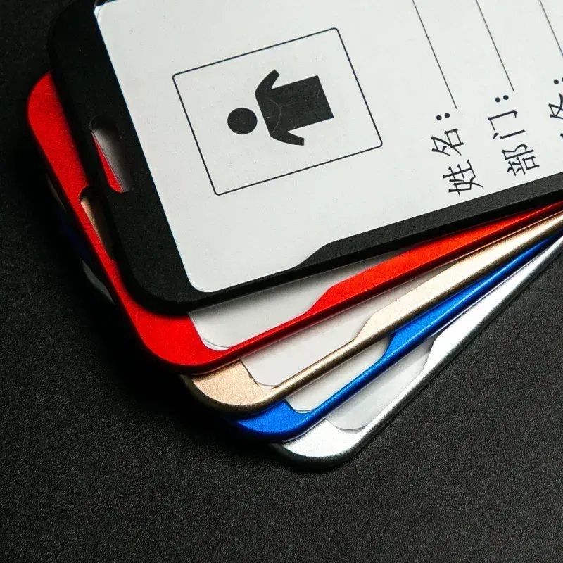 Color: Red - Aluminum Alloy Card Cover Case Women Men Work Name Bank ID Card Holders Business Badge Case Credit Card Badge Case Bag Pouch