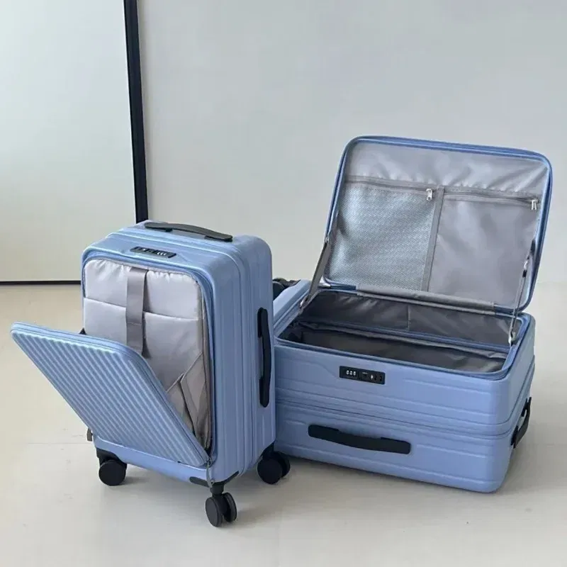 Color: Blue, Luggage Size: 13Inches 325mm, Ships From: CHINA - 2025 New 20-inch PC Hard Shell Lightweight Roller Travel Expandable Multifunctional Front Opening Suitcase Cabin Trolley Case