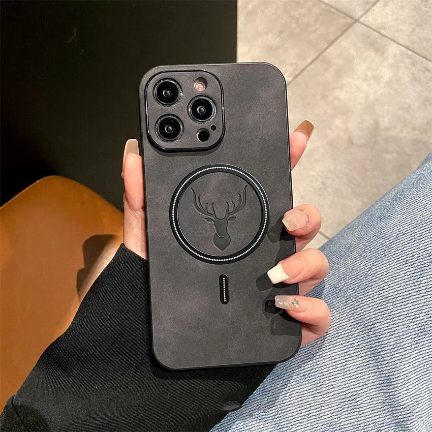 Material: plastic, Color: Dark Brown - Luxury For Magsafe Wireless Charging Phone Case For iPhone 15 Pro 14 Plus 13 12 11 Pro Max Elk Magnetic Bumper Protective Cover