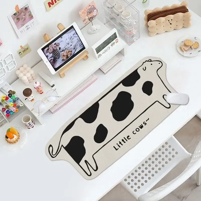 Color: Coffee - Water Proof Mouse Pad Gamer Leather Carpet? Cute Cow Large Mousepad XXL Laptop White Kawaii Desk Mat Keyboard Computer Anime Cat