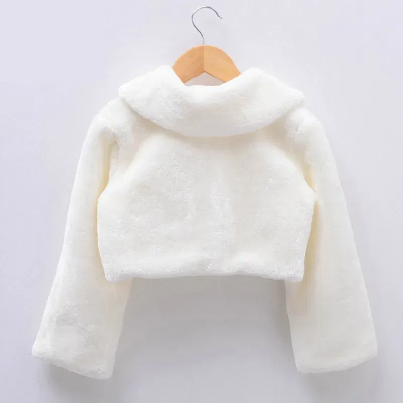 Color: Beige, Kid Size: 7 - Kids Girls Princess Thicken Plush Jacket Crop Wraps Shawl Flower Girls Long Sleeves Bolero Warm Cape Wedding Birthday Party Coat