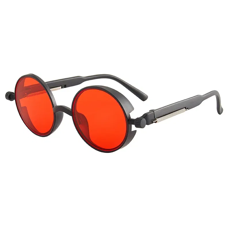 Lenses Color: black, Ships From: CN, Frame Color: MULTI - Classic Gothic Steampunk Sunglasses Luxury Brand Designer High Quality Men and Women Retro Round Pc Frame Sunglasses