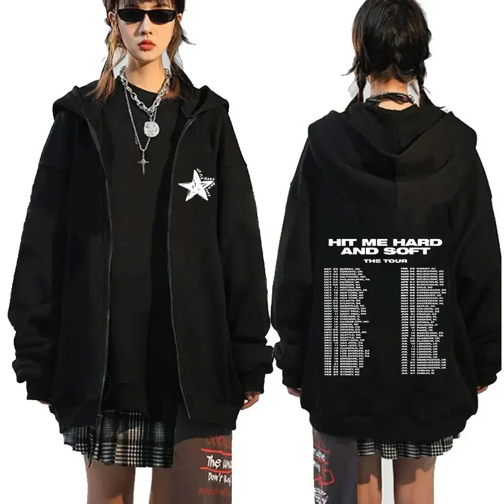 Color: Pink, Size: XXL - Hit Me Hard and Soft 2025 Tour Zipper Hoodies Men Women Harajuku Pullovers Fashion Hip Hop Zip Up Sweatshirts Jackets Fans Gift