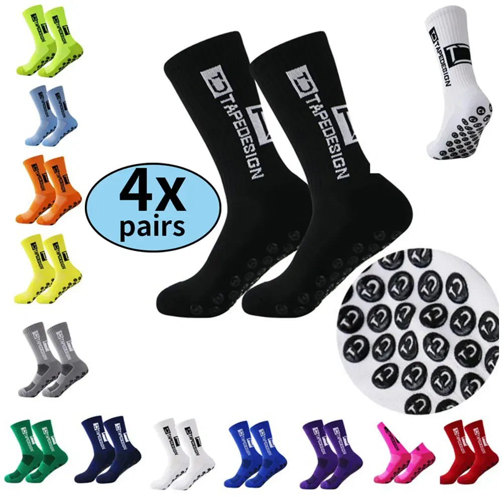 Color: Pink - 4 pairs of new non slip football socks, basketball socks, yoga socks, sports socks, outdoor sports socks