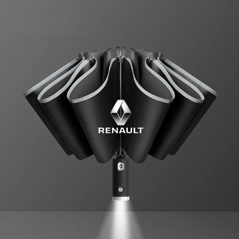 Color Name: black - For Renault RS Line Clio Megane 3 Scenic Laguna Logan Kangoo Sandero Car Fully Automatic Reflective Umbrella Folding Sunshade