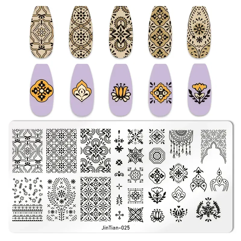 Color: Yellow - 1PC Nail Art Stamp Plate Geometric Line DIY Stamping Image Plate 6*12CM Nail Stamping Plate Stainless Steel Plate Stencil JTY150