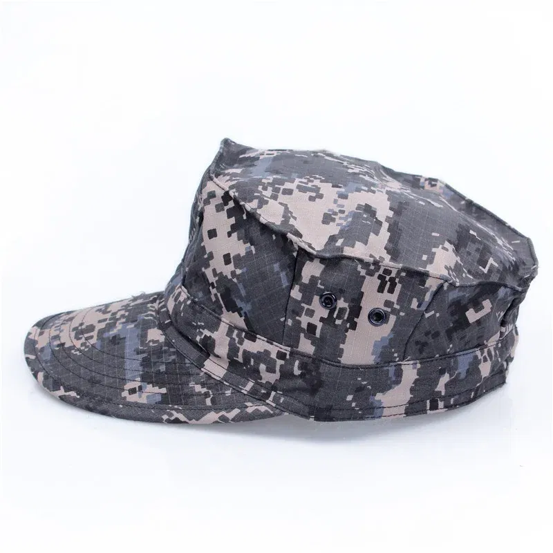 Color: Blue - Classic men's military cap Men's women's fitted flat top baseball cap Army camo sun hat Outdoor sports fishing ride