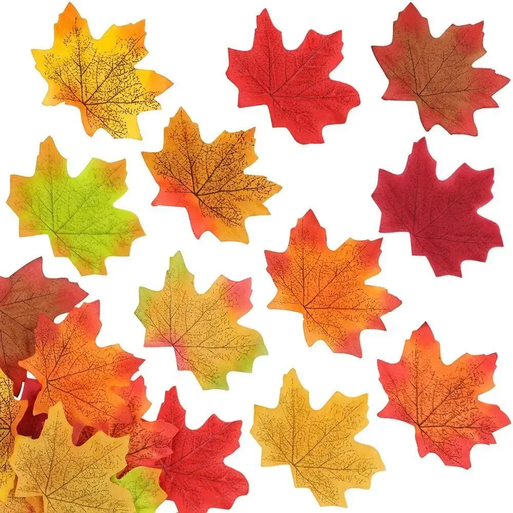 Color: Light Grey - Artificial Maple Leaves Silk Fake Autumn Leaves Diy Handmade Leaf Fall Wedding Decoration Thanksgiving Christmas