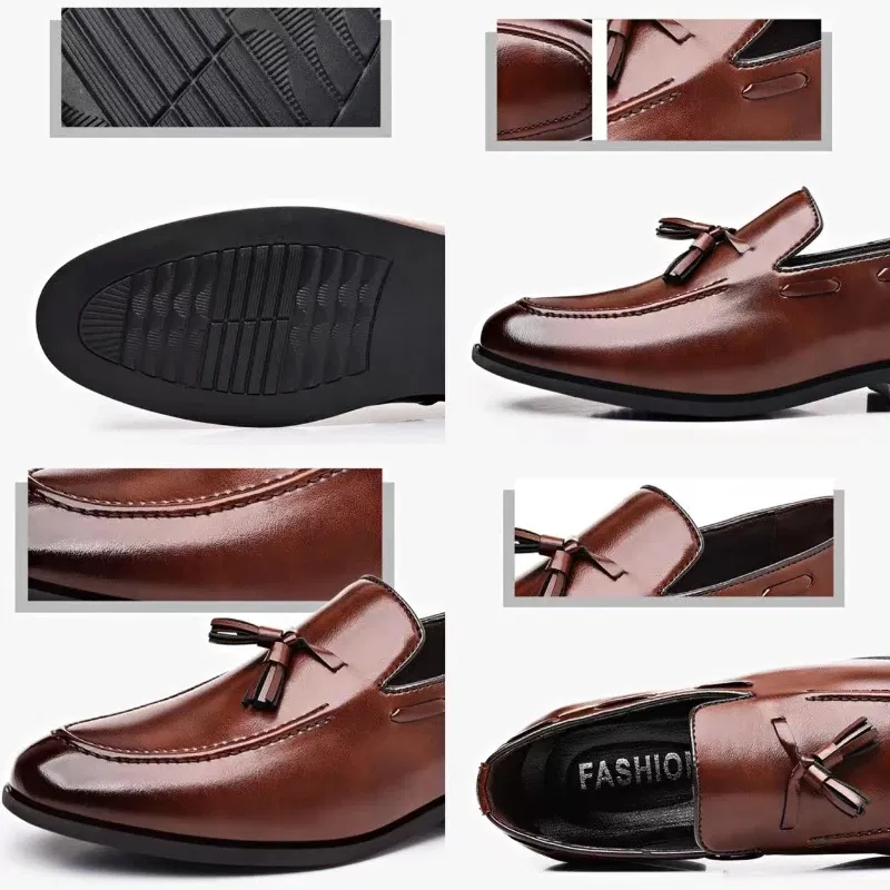 Color: Black, Shoe Size: 41 - Mens Dress Shoes Designer 2024 New Business Shoes Slip on Men Leather Shoes Pointed Toe Business Casual Man Zapatos Para Hombres