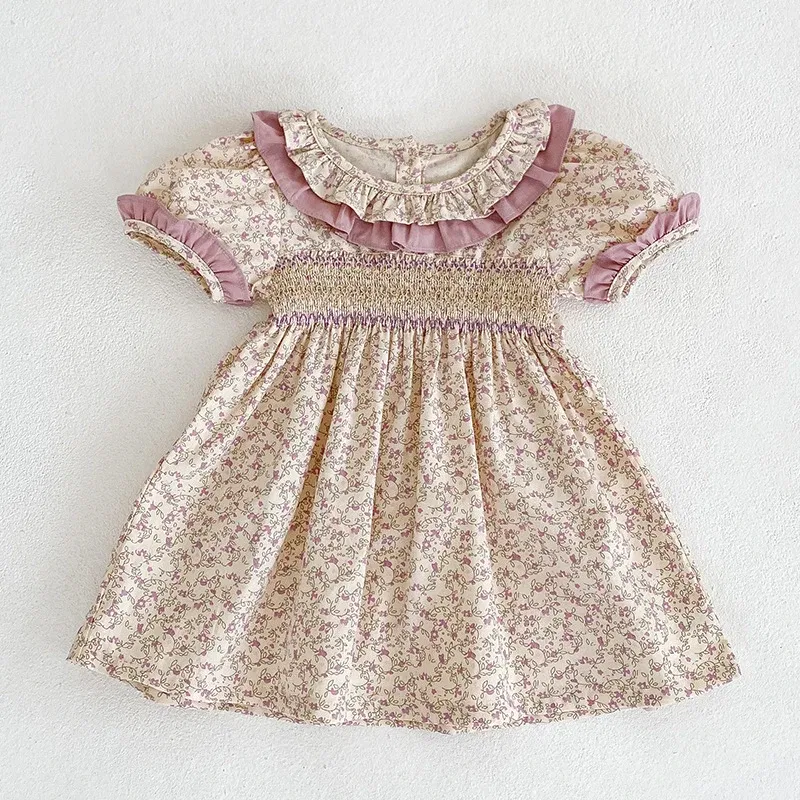 Color: MULTI, Kid Size: 3M - 2024 New Summer Kids Princess Dresses Short Sleeved Cotton Print Baby Girl Party Dress Infant Girl Romper Sister Clothing