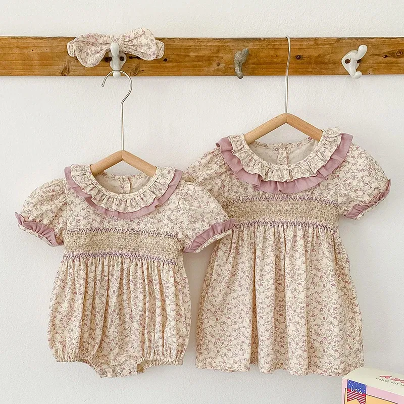 Color: MULTI, Kid Size: 3M - 2024 New Summer Kids Princess Dresses Short Sleeved Cotton Print Baby Girl Party Dress Infant Girl Romper Sister Clothing