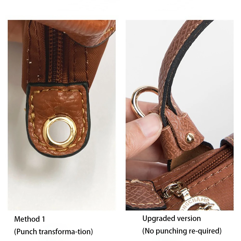 Color: Pink - 1 Set Bag Strap For Longchamp Mini Punch-free Genuine Leather Shoulder Strap Set Transformation Crossbody Strap Bag Accessories
