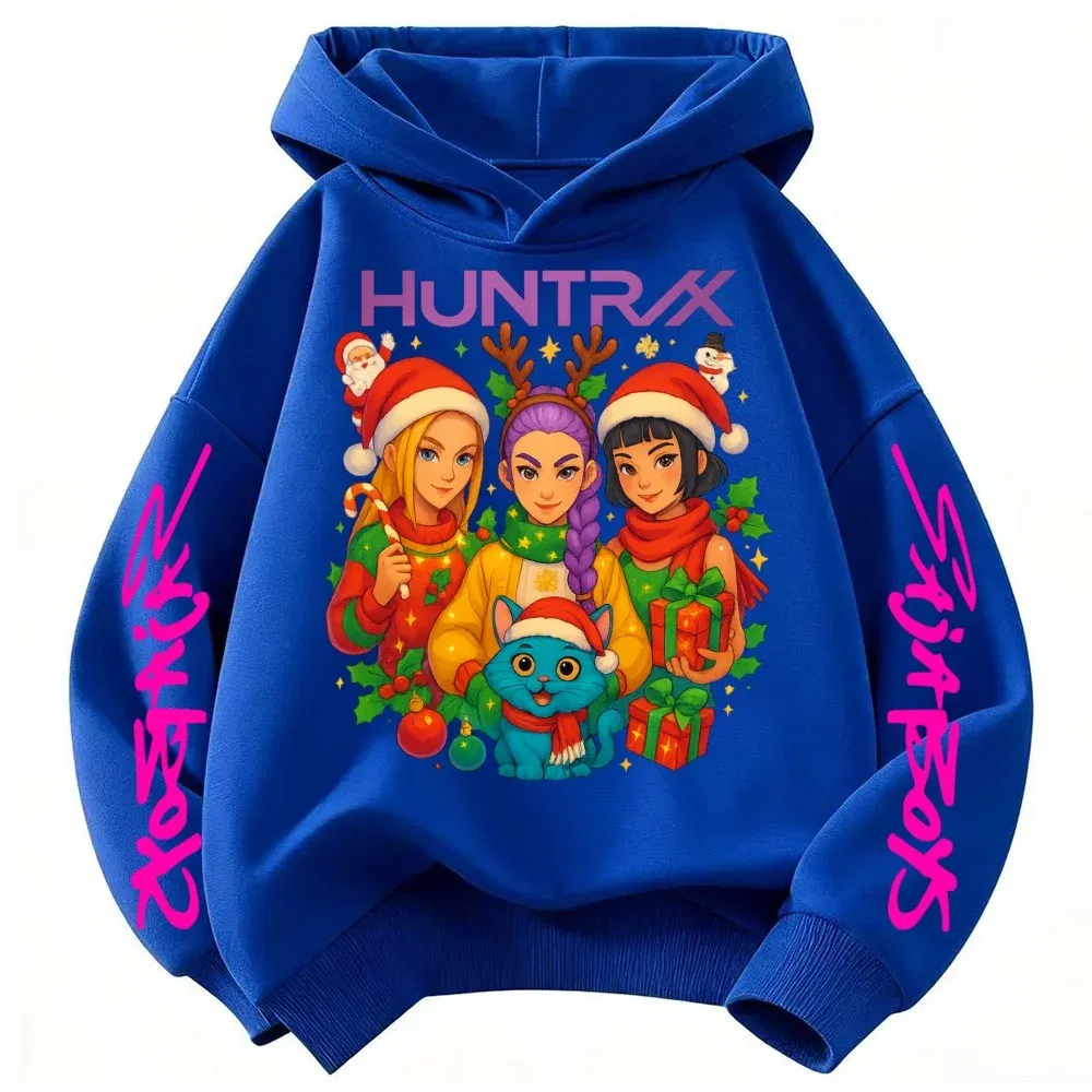 Color: black, Kid Size: 3T - KPop Demon Hunters Christmas Hoodie Girls Fashion Casual Sweatshirt Movie Kids K-Pop Demon Hunters Hooded Tops