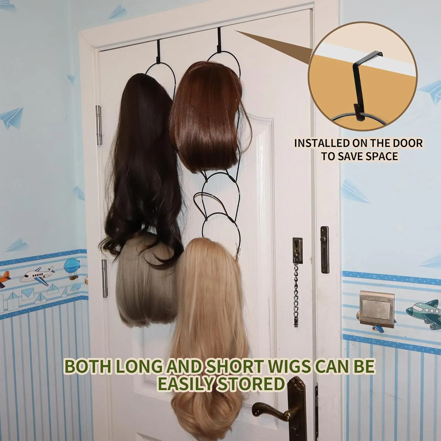 Color: black - 10 Pack wig Holder Organizer Closet Hanging Baseball Cap Display Storage Rack for Scarves Handbags Hanging Hook wig tool