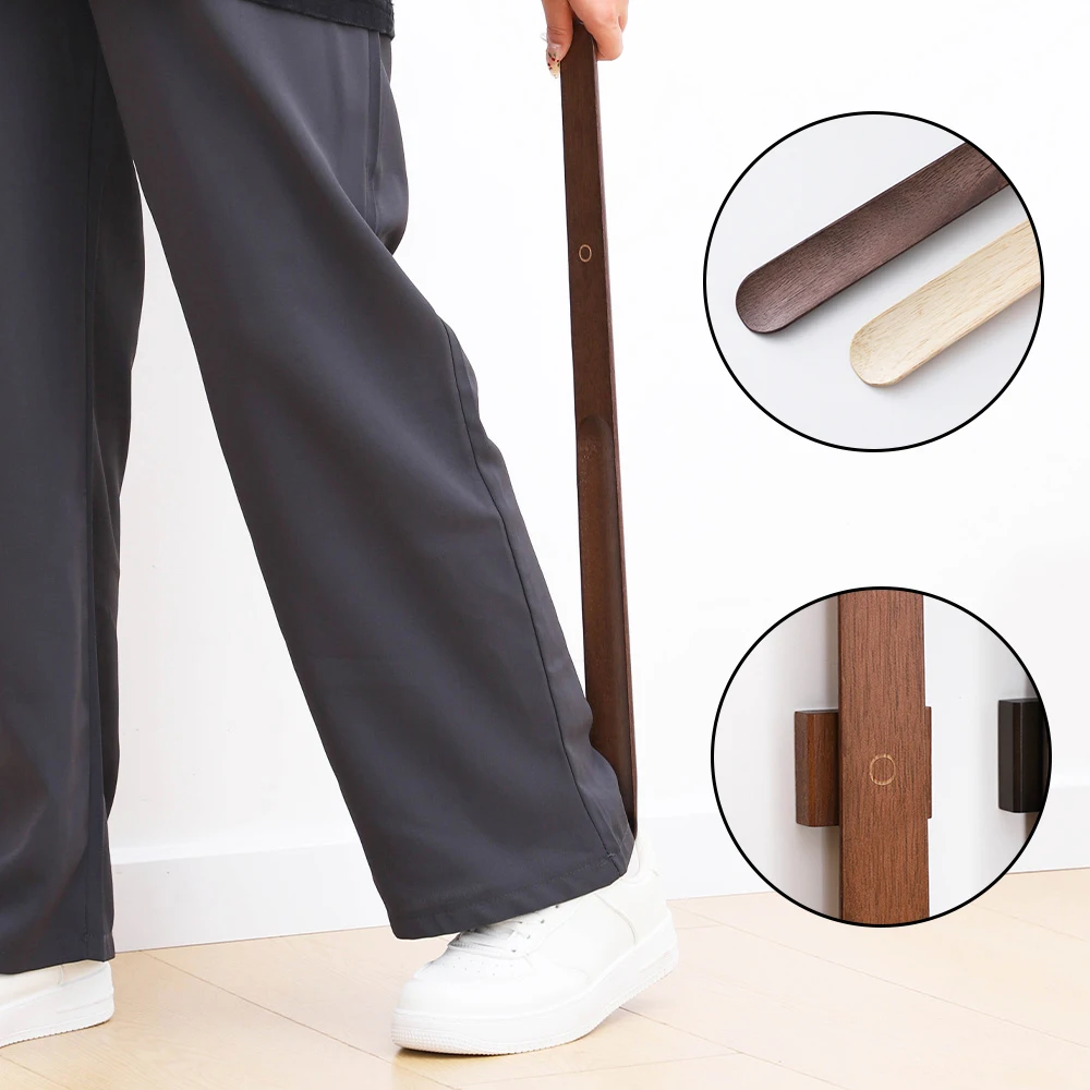 Color: Gold - 40/55/70cm Premium Rubber Wood Magnetic Shoe Horn - No Bending Needed, Elegant Shoe Helper