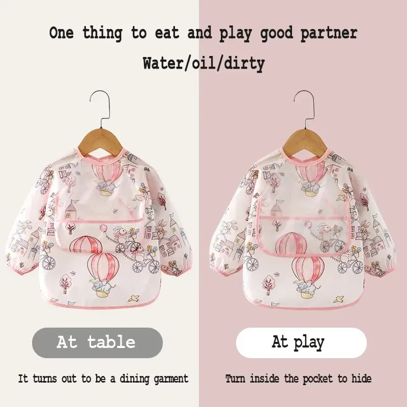 Size: S, Color: Blue - Baby Food Overalls Waterproof and Dirt-proof CHILDREN'S Apron Bib Spring and Autumn Girl Treasure Boy Baby Wash Back Wear Protec