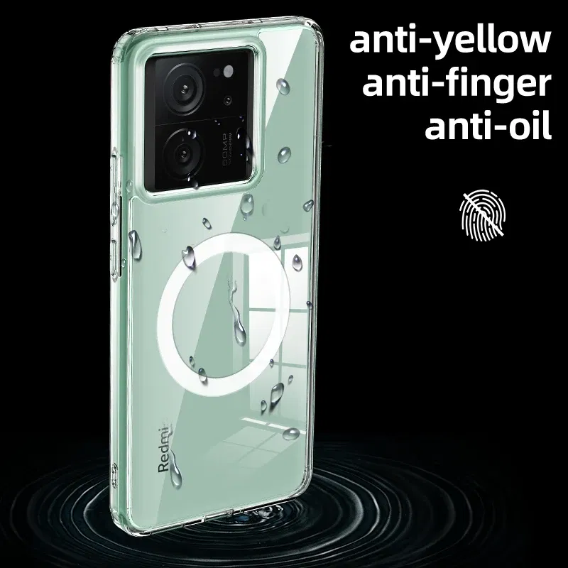 Color: Clear, Material: CANVAS - Matte & Clear Magnetic Wireless Charging Armor Magsafe Case For Xiaomi 14 13T Mi 13T 14 Mi13T Pro Military Shockproof Back Cover