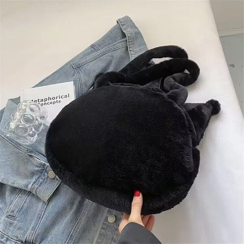 Color: Brown - Kawaii Sanrio Plush Cinnamoroll Melody Kuromi Tote Handbags Shoulder Bags Women Fashion Female Messenger Bag Purses Xmas Gifts