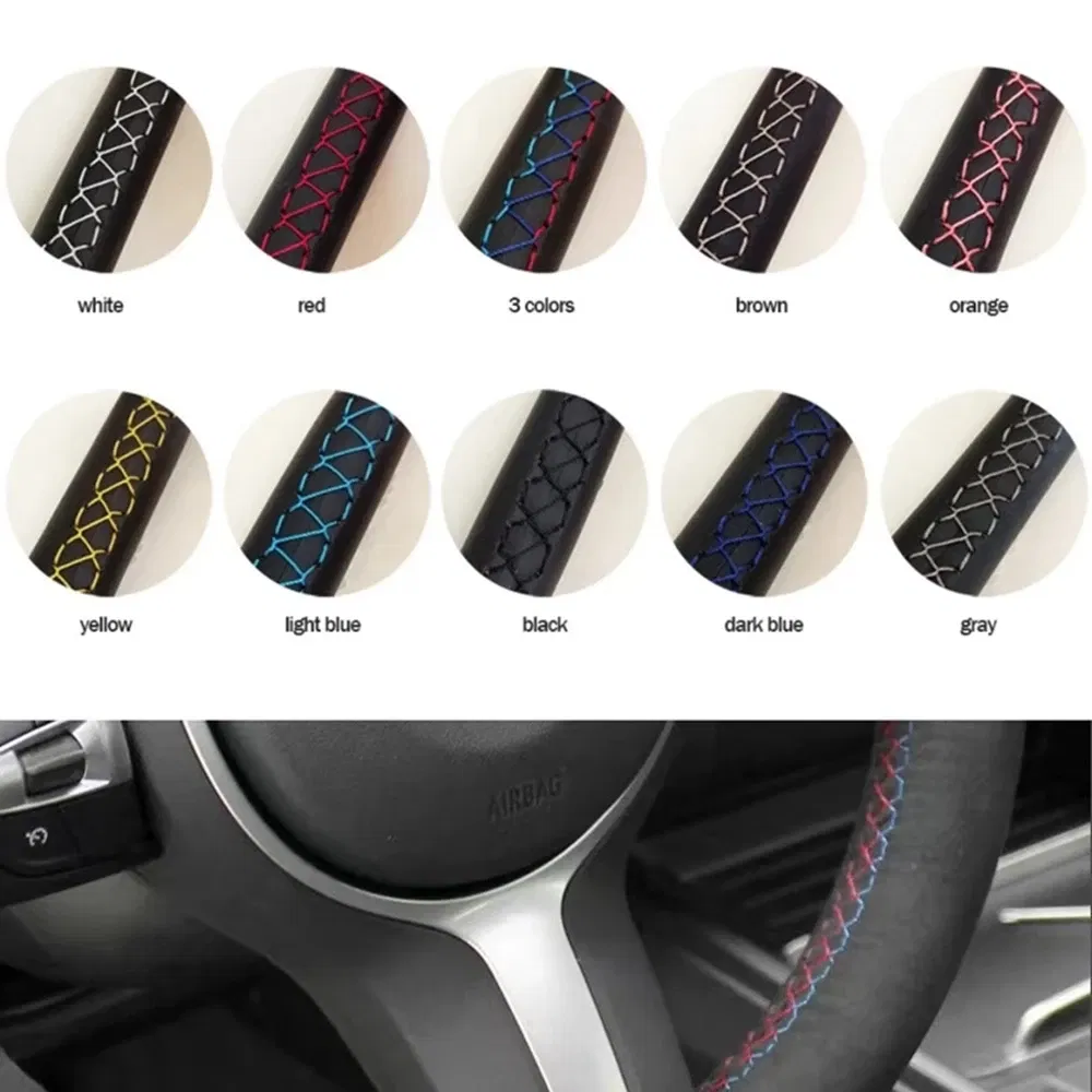 Color Name: SKY BLUE - Perforated Microfiber Leather Braiding Car Steering Wheel Cover for Mercedes Benz C-Class W202 CL-Class C140 E-Class W210