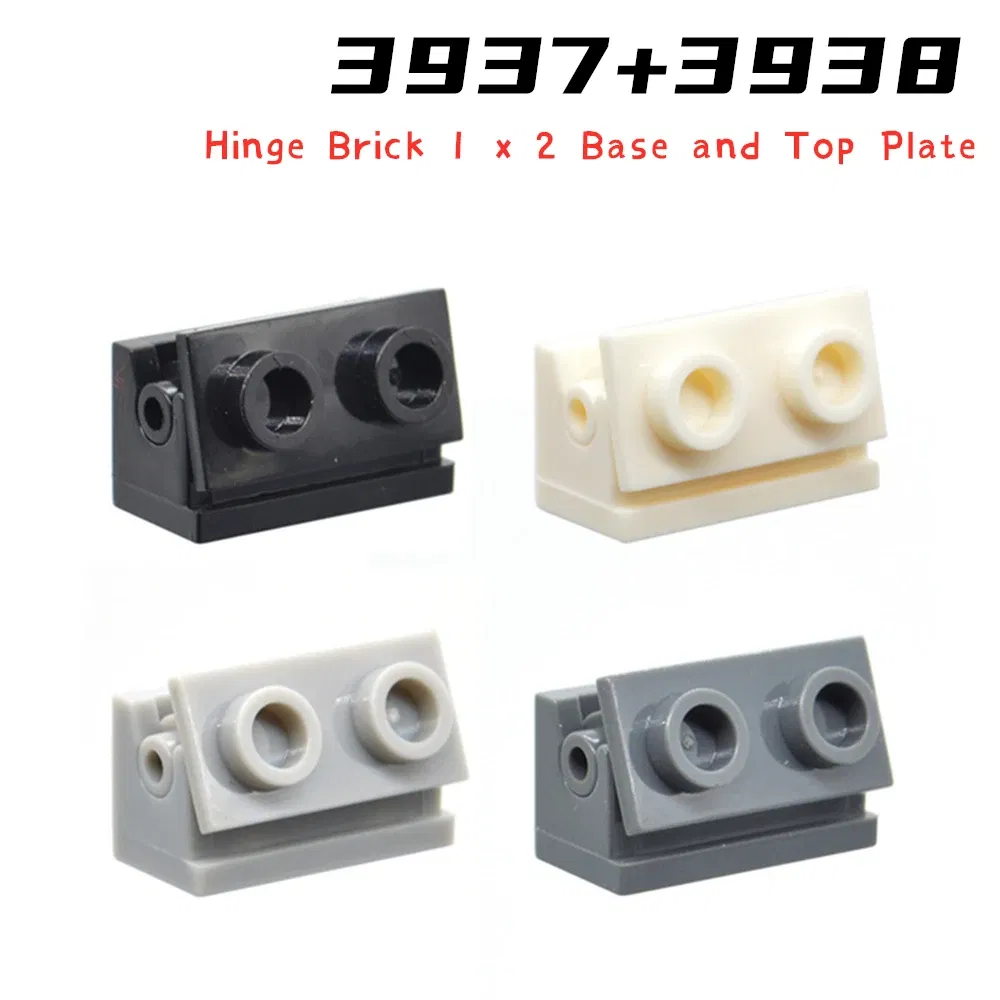 Color: Light Grey - Rainbow Pig MOC Particles 3937 + 3938 Hinge Brick 1 x 2 Base and Top Plate Building Blocks Parts DIY Educational Tech Toy