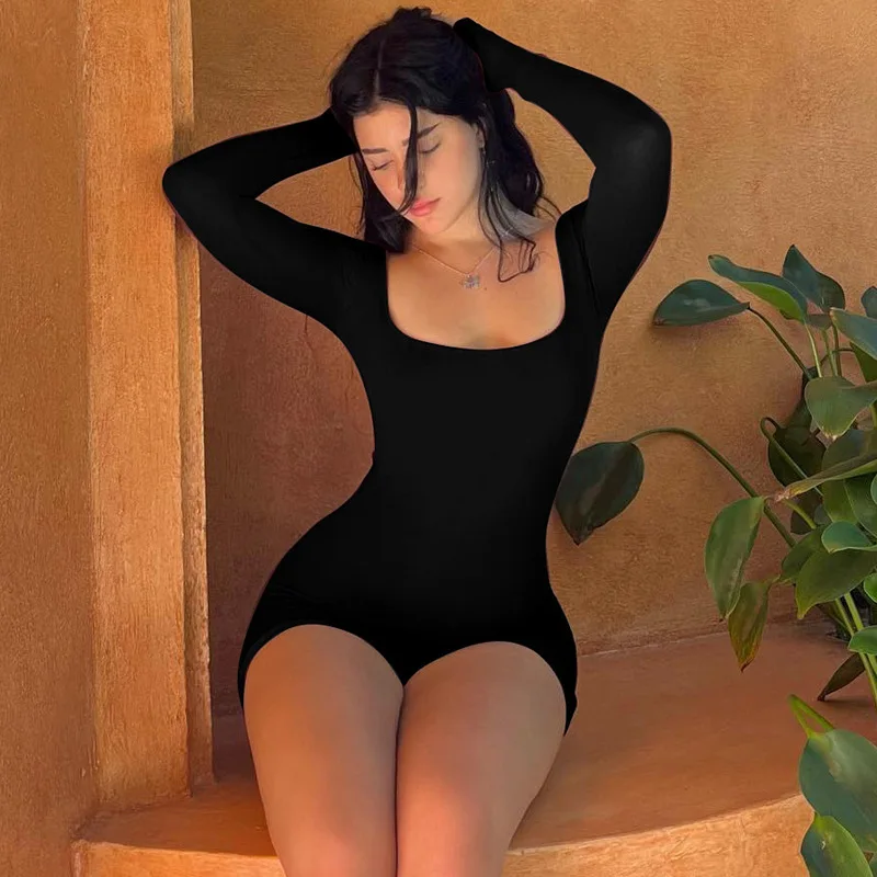 Color: black, Size: M - 2025 Summer New Sexy Long-Sleeved U-Neck Tethered Straps Backless Butt-Lifting Yoga Jumpsuit Tight Women's Jumpsuit