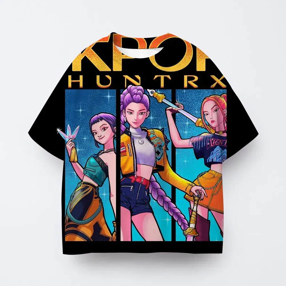 Color: Beige, Kid Size: 6 - T-shirt anime Kpop witch hunting group 3D printing children's T-shirt fashion casual cartoon T-shirt girls' children's clothing