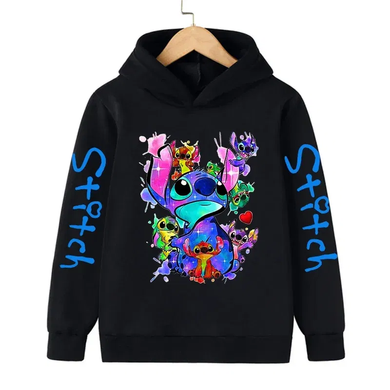 Color: army green, Size: M - New in Cool Stitch Hoodie Children Cartoon Clothes Kid Girl Boy Lilo and Stitch Sweatshirt Manga Hoody Baby Casual Top
