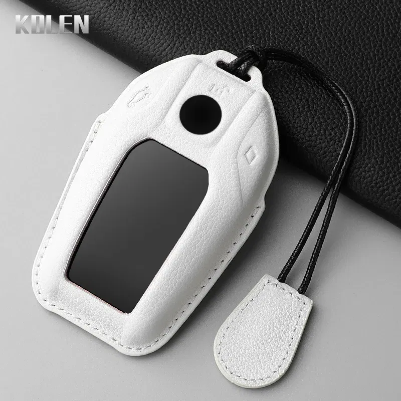 Color Name: WHITE - Dermis Leather Car LED Display Key Case Cover Shell For BMW 5 7 Series X3 X4 X5 X7 G30 G31 G11 G12 G01 GT G32 i8 Fob Accessories