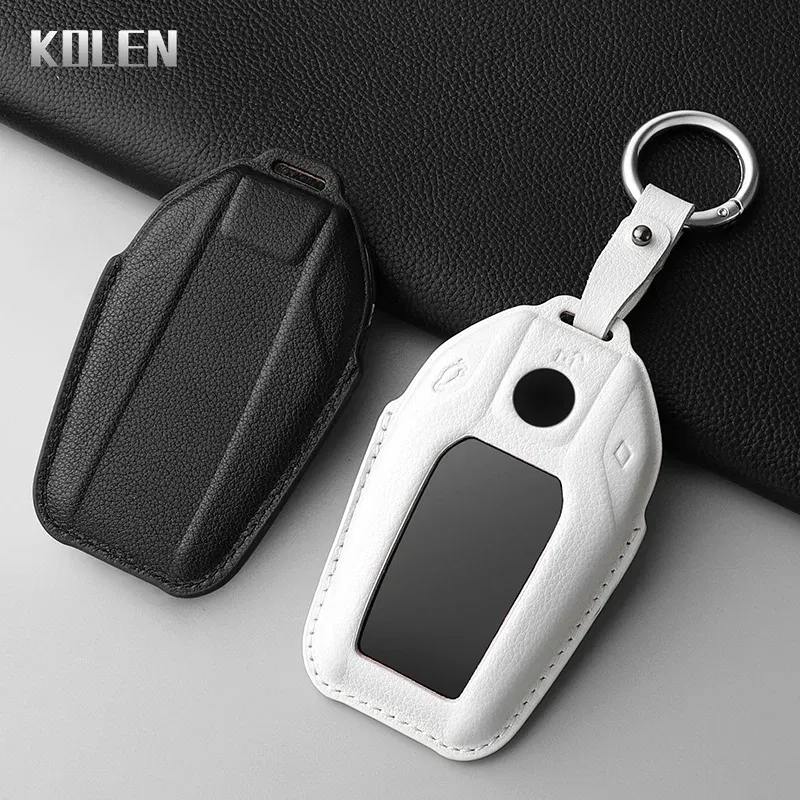 Color Name: WHITE - Dermis Leather Car LED Display Key Case Cover Shell For BMW 5 7 Series X3 X4 X5 X7 G30 G31 G11 G12 G01 GT G32 i8 Fob Accessories