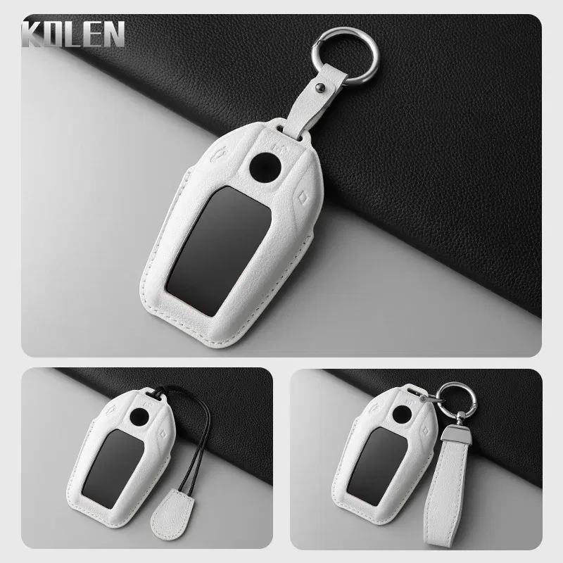 Color Name: WHITE - Dermis Leather Car LED Display Key Case Cover Shell For BMW 5 7 Series X3 X4 X5 X7 G30 G31 G11 G12 G01 GT G32 i8 Fob Accessories