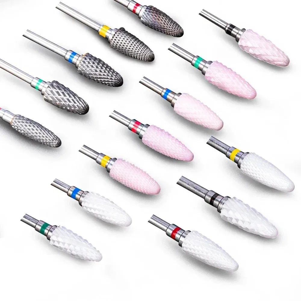 Color: Light Yellow - Ceramic Carbide Nail Drill Bit Rotate Burr Milling Nail Cutter Bits Electric Drill Machine For Manicure Pedicure Tools