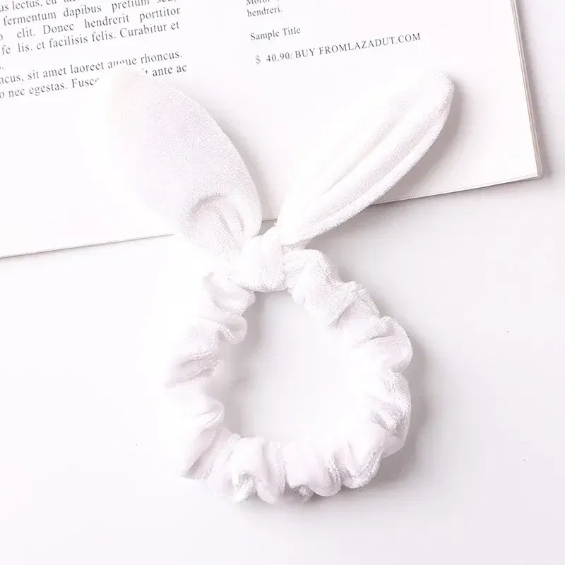 Color: PURPLE - New Velvet Scrunchies Girls/Women velvet Bunny Ear Knot Bow Hair Bands Rabbit Ear Hair tie Ponytail Hair Accessories