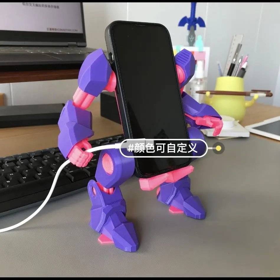 Color: WHITE - Mechanical Exoskeleton Style Phone Stand Mecha Gundam Mobile Holder Desktop Decoration 3D Printing Assembly Model Customization