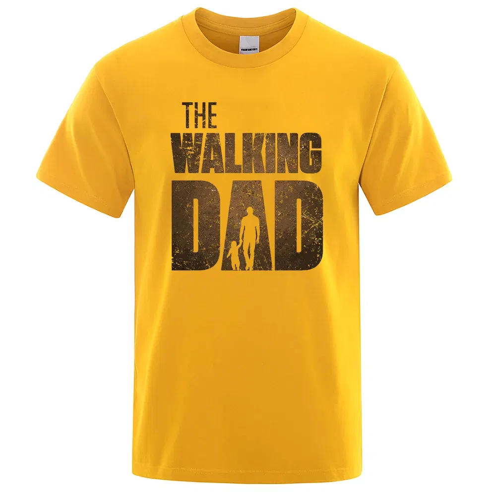 Color: Yellow, Size: L - The Walking Dad Funny Street Printed T-Shirts Men Fashion Summer Tshirt Loose Oversized Cotton Short Sleeves Casual Hip Hop Tees