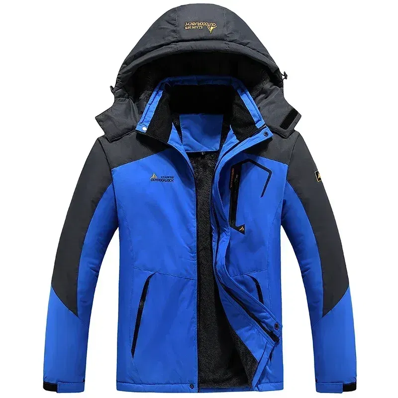 Color: SKY BLUE, Size: M - Autumn Winter Men's Windbreaker Waterproof and Warm Outdoor Hiking and Fishing Multi Pocket Wear-resistant Thick Jacket Men Coat